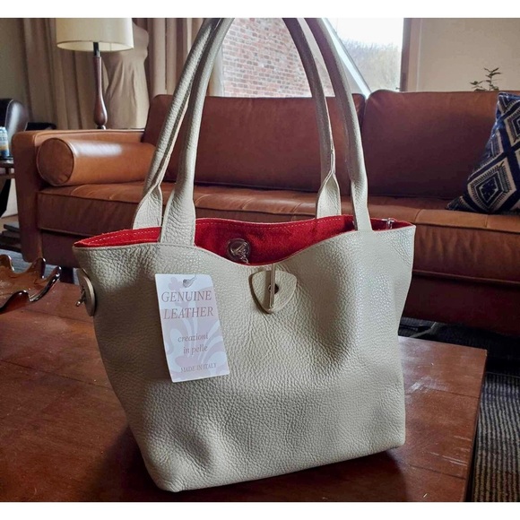 Creazioni In Pelle Genuine Leather Reversible Handbag Made In Italy - Picture 2 of 7